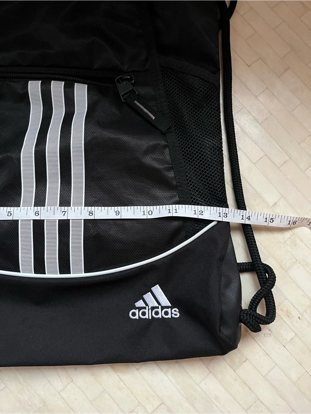 Adidas Black Drawstring Gym Drawstring Sack with Classic White Stripes